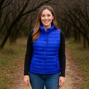 MNG Blue M Sleeveless Ultralight Metal Snap Puffer Vest Athletic Fishing Outdoor